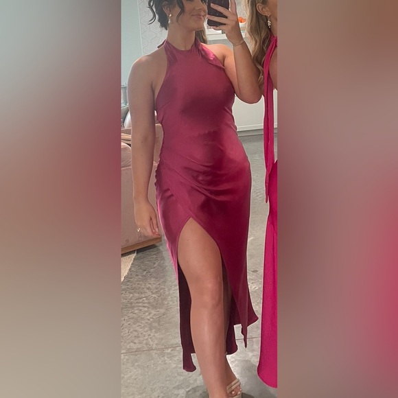 Hello Molly Light Minds Satin MIDI Dress in Fuchsia - Picture 3 of 3